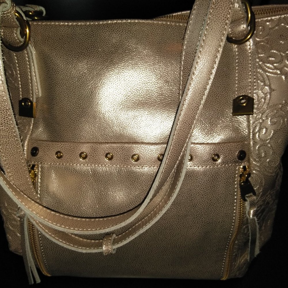 The Sak Gold  Large Leather Shoulder Bag with gold tassels!